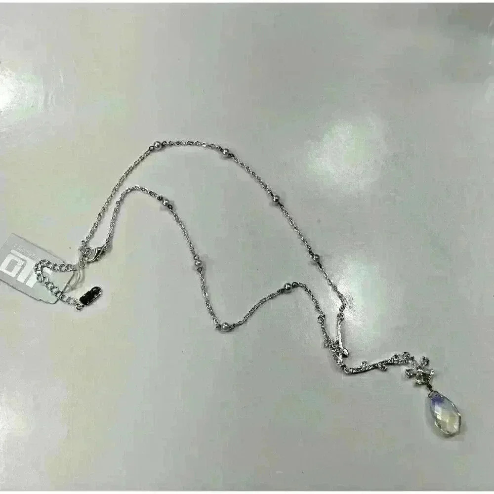 NWT JLO Jennifer Lopez 18 in silver plated necklace 3 in extender teardrop penda